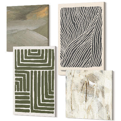 Zestaw obrazów kwadryptyk na ścianę Wzory linii i kształtów w odcieniach zieleni