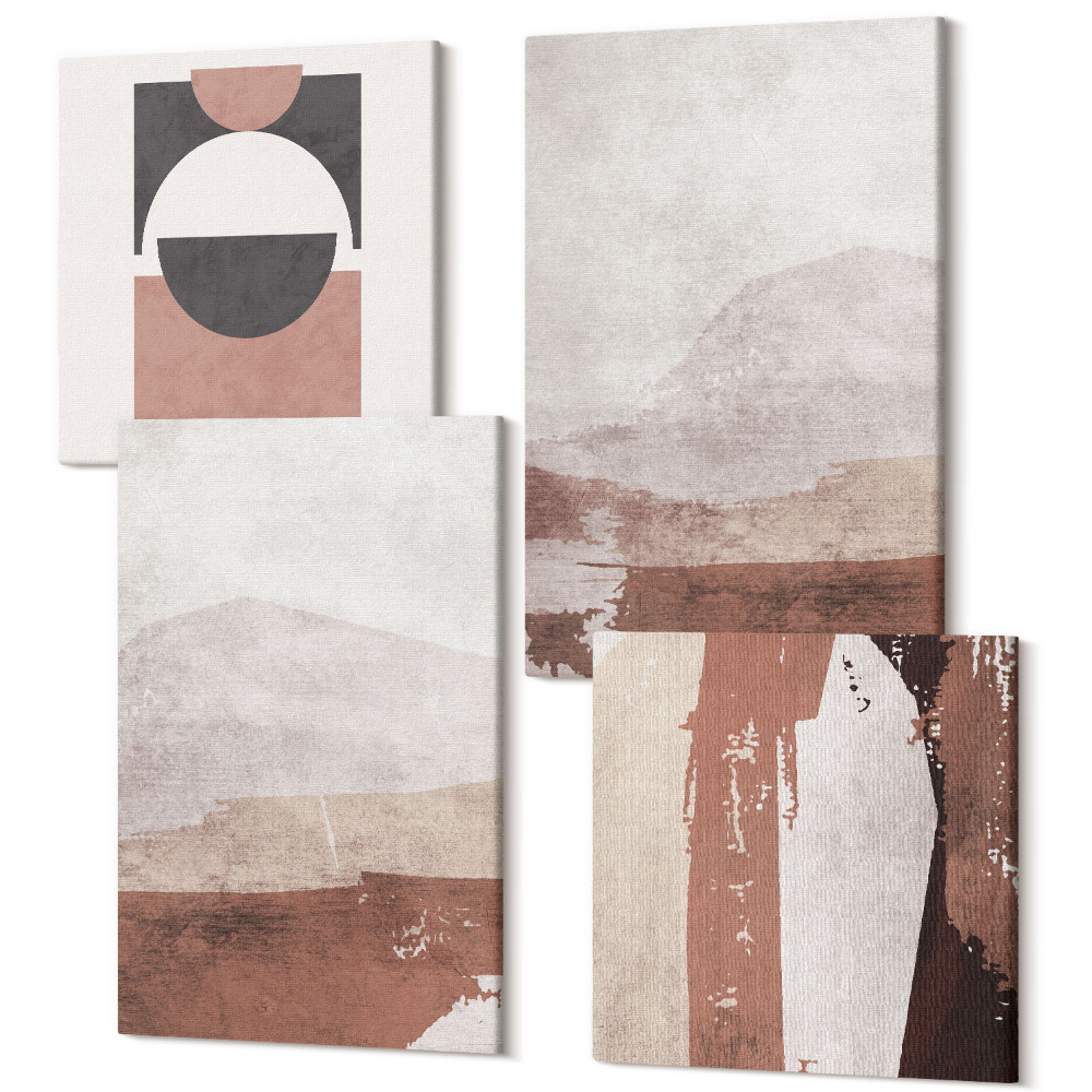 Zestaw obrazów na płótnie kwadryptyk Abstrakcyjne wzory w odcieniach brązu i beżu