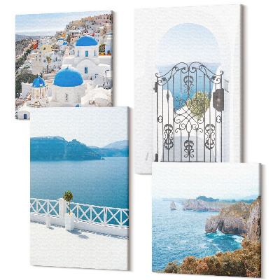 Zestaw obrazów 4 części kwadryptyk Widok na morze z architekturą Grecji
