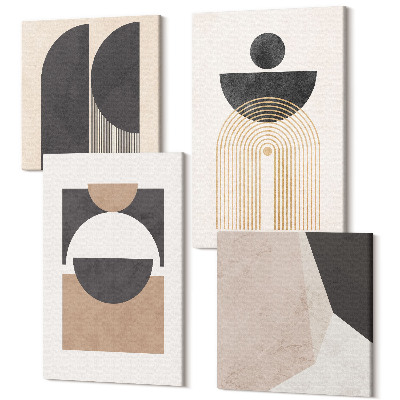 Zestaw obrazów 4 części kwadryptyk Abstrakcyjne kształty w odcieniach beżu i brązu