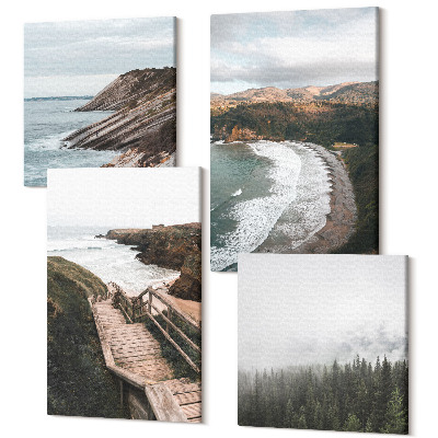 Zestaw obrazów kwadryptyk na ścianę Widoki nadmorskie z klifami i plażą pejzaże