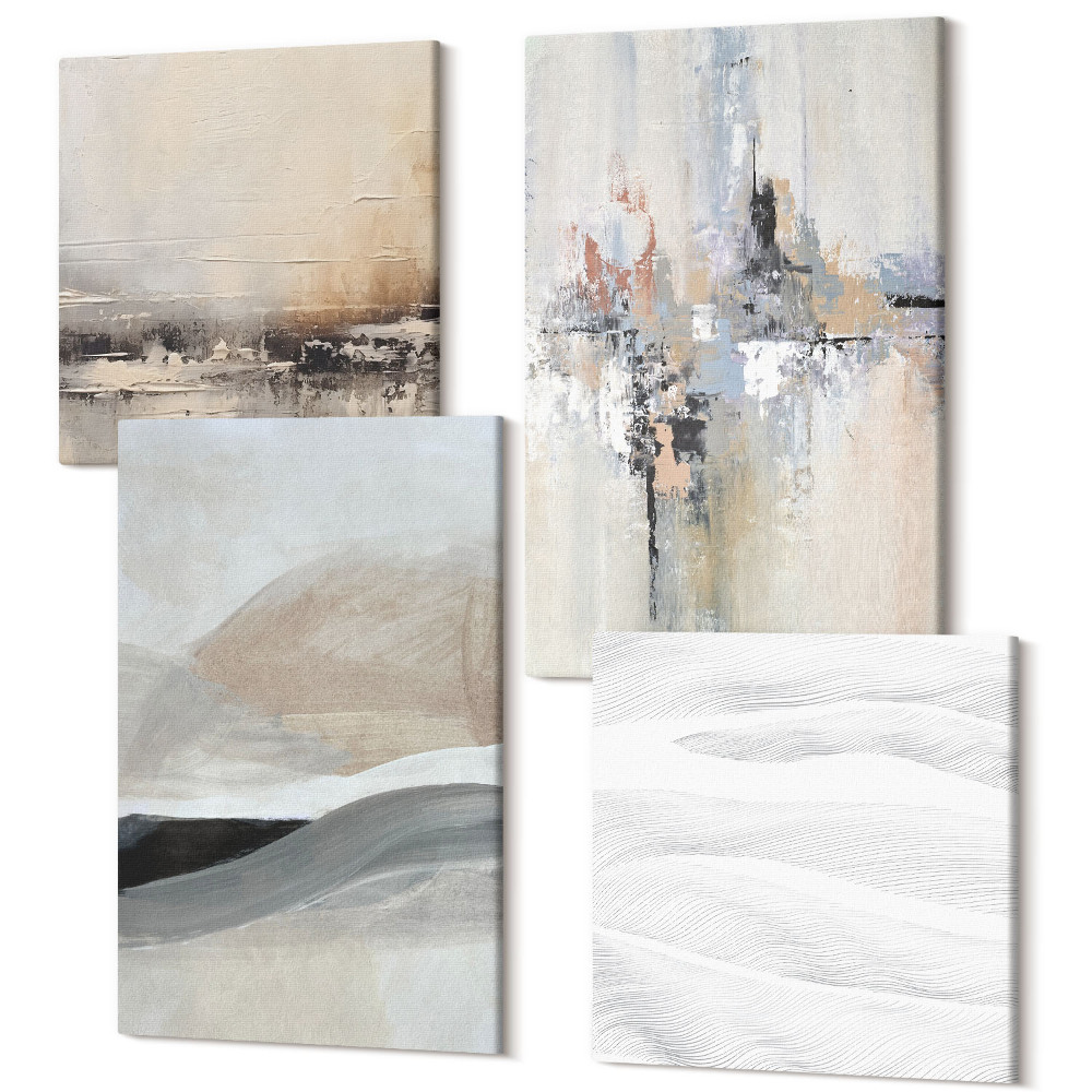 Zestaw obrazów na płótnie kwadryptyk Abstrakcyjne wzory w neutralnych odcieniach ziemi