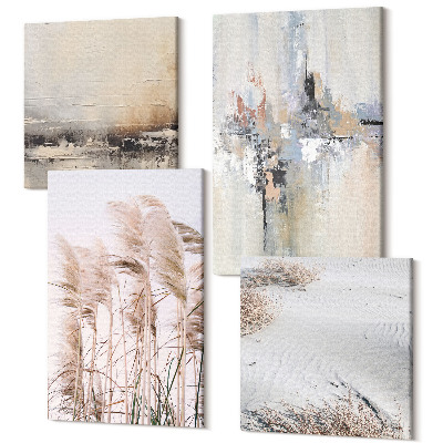 Zestaw obrazów na płótnie kwadryptyk Roślinność naturalna abstrakcyjne wzory w stonowanej kolorystyce