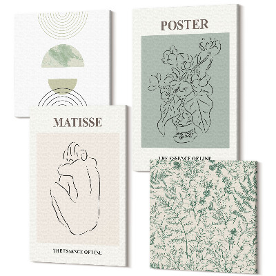 Zestaw obrazów na płótnie kwadryptyk Linie i roślinne wzory w minimalistycznym stylu