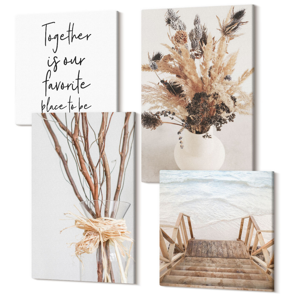 Zestaw obrazów na płótnie kwadryptyk Kwiaty i gałęzie w minimalistycznym stylu natury