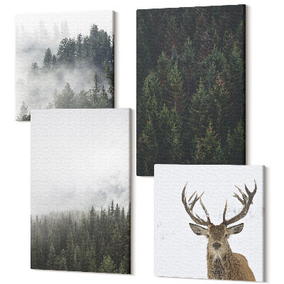 Zestaw obrazów 4 części kwadryptyk Zielone lasy w mglistym otoczeniu natury
