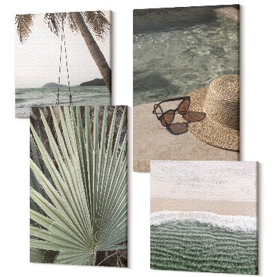 Zestaw obrazów na płótnie kwadryptyk Plaża z huśtawką liść palmy wakacje