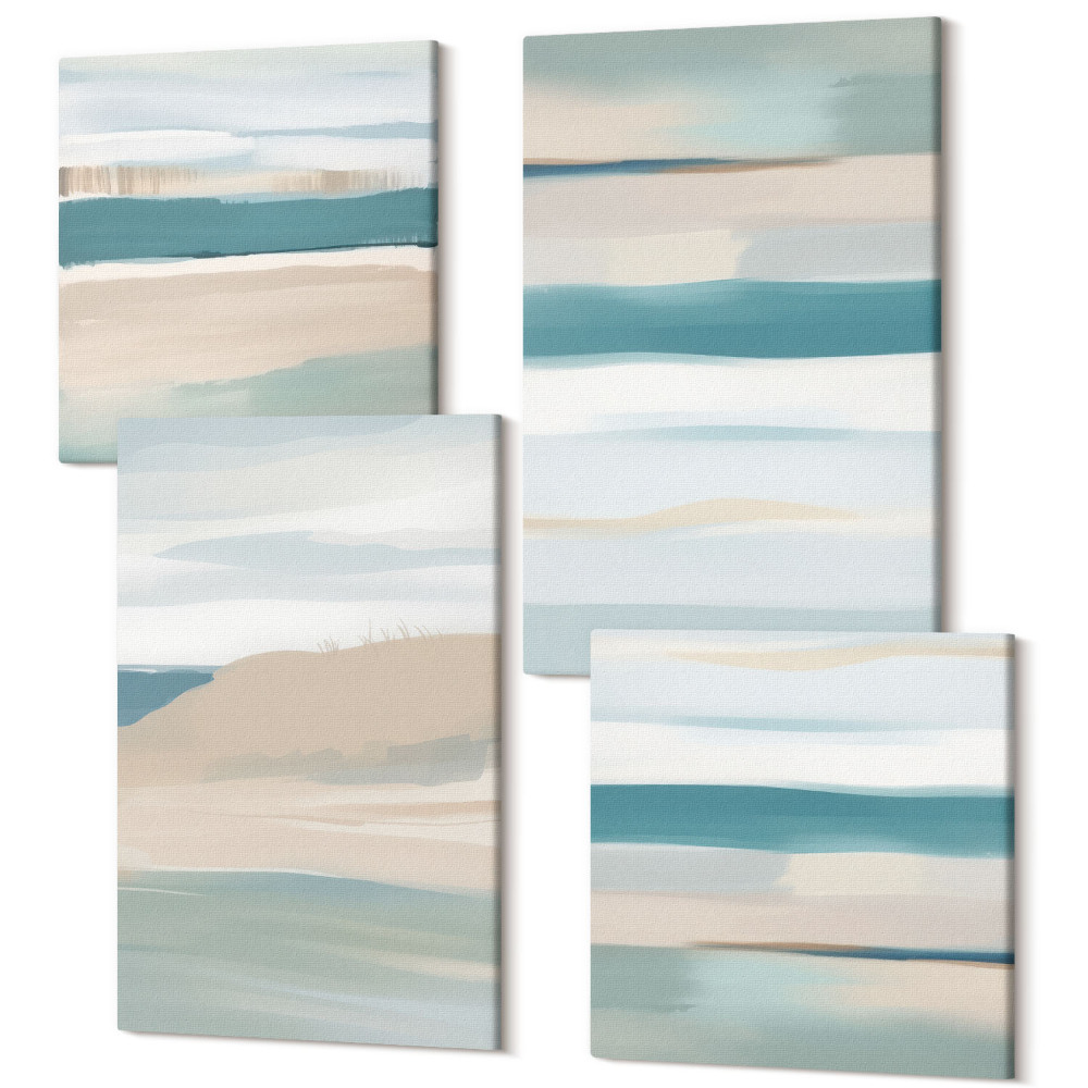 Zestaw obrazów na płótnie kwadryptyk Abstrakcyjne pejzaże w odcieniach niebieskiego i beżu