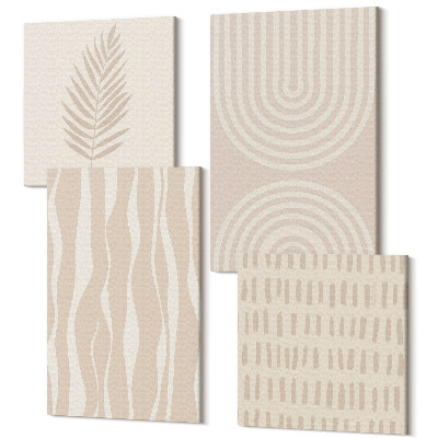 Zestaw obrazów na płótnie kwadryptyk Wzory w odcieniach beżu z roślinnymi motywami