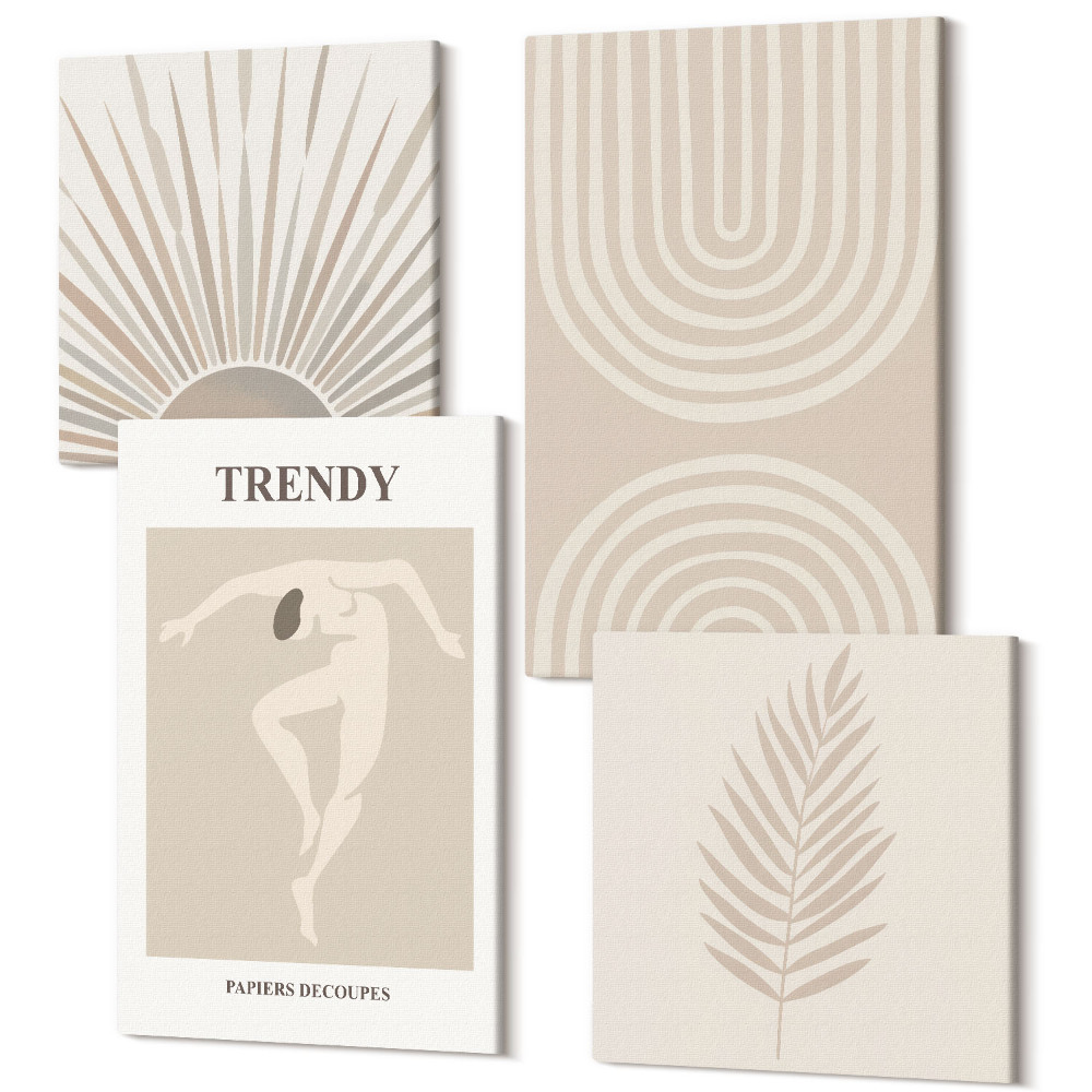 Zestaw obrazów 4 części kwadryptyk Pastelowe postery modne abstrakcje boho