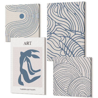 Zestaw obrazów 4 części kwadryptyk Abstrakcyjne linie w odcieniach niebieskiego i beżu