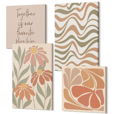 Zestaw obrazów na płótnie kwadryptyk Kwiaty w pastelowych odcieniach i abstrakcyjne wzory