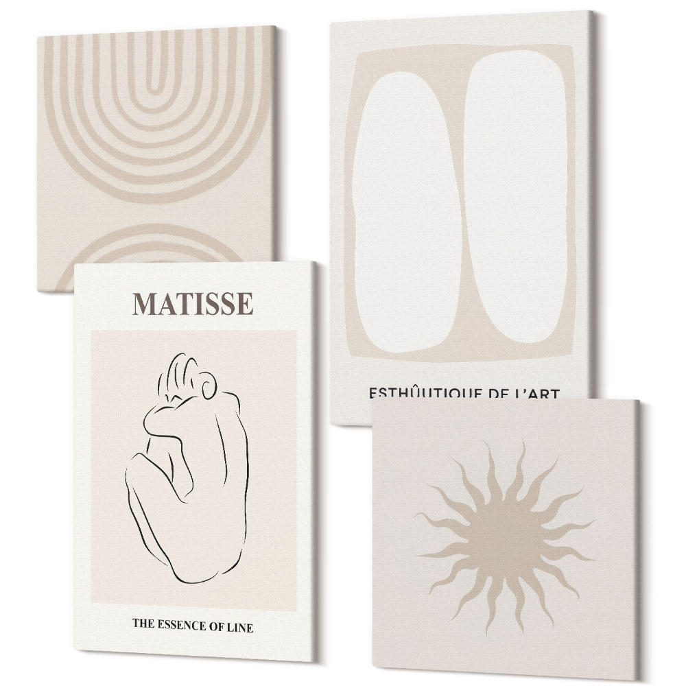 Zestaw obrazów kwadryptyk na ścianę Stylowe linie i minimalistyczne kształty w neutralnych tonach