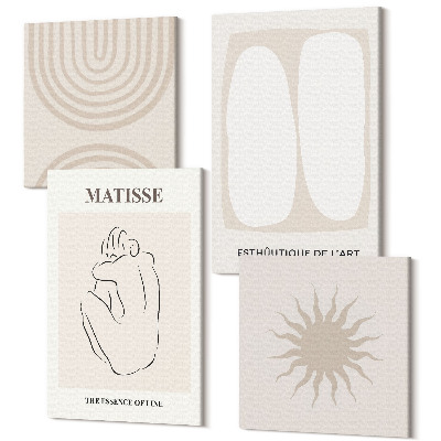 Zestaw obrazów kwadryptyk na ścianę Stylowe linie i minimalistyczne kształty w neutralnych tonach