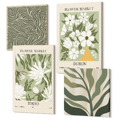 Zestaw obrazów kwadryptyk na ścianę Roślinne wzory botaniczne dekoracje styl boho