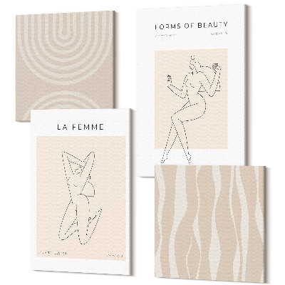 Zestaw obrazów 4 części kwadryptyk Kolekcja minimalistycznych form i naturalnych kształtów