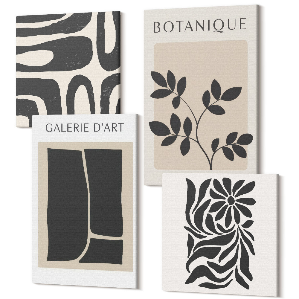 Zestaw obrazów 4 części kwadryptyk Abstrakcyjne wzory roślinne i geometryczne kształty