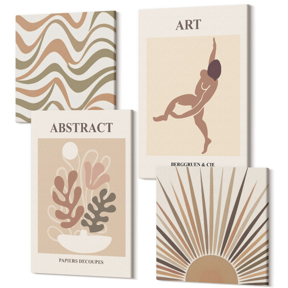 Zestaw obrazów 4 części kwadryptyk Abstrakcyjne kształty i wzory Matisse boho