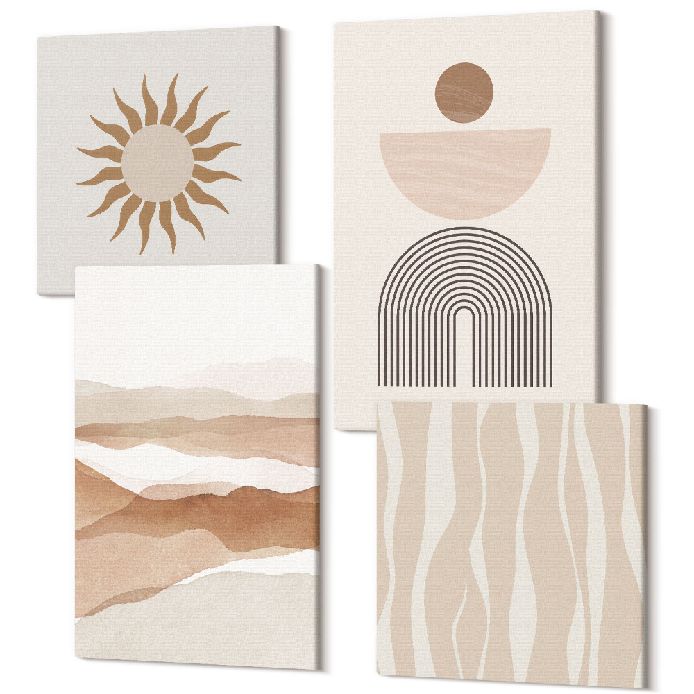 Zestaw obrazów 4 części kwadryptyk Abstrakcyjny pejzaż kształty natury i geometria