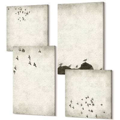 Zestaw obrazów kwadryptyk na ścianę Minimalistyczny malunek lecących ptaków
