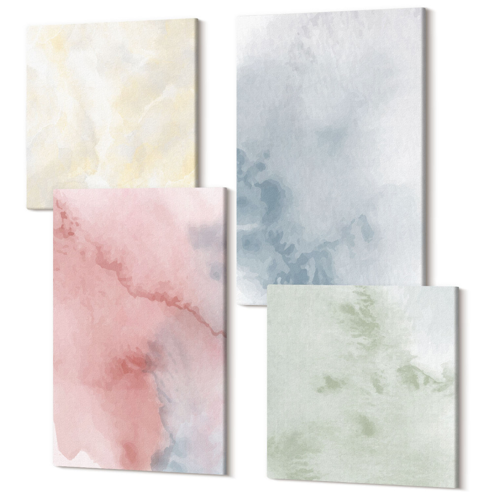 Zestaw obrazów kwadryptyk na ścianę Pastelowe struktury kolorowe akwarele na płótnie