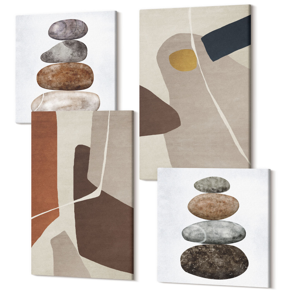 Zestaw obrazów na płótnie kwadryptyk Abstrakcyjne malarstwo boho kształty w nowoczesnym stylu