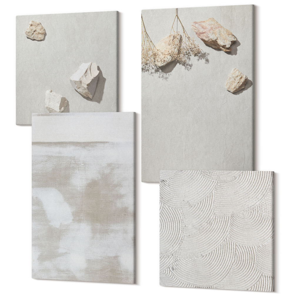 Zestaw obrazów na płótnie kwadryptyk Piasek kamienie i wytarta tekstura boho styl