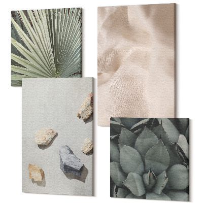Zestaw obrazów na płótnie kwadryptyk Kamienie drewno tkanina różne tekstury