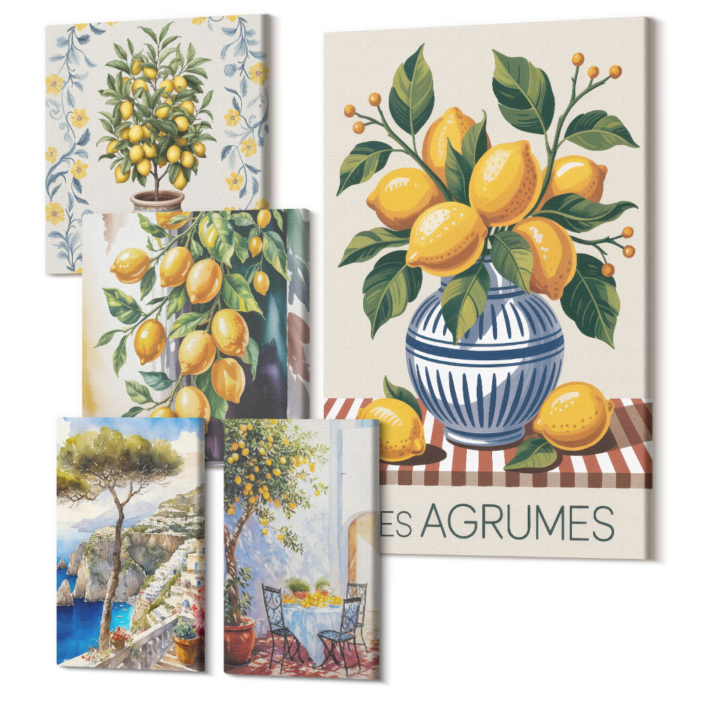 Zestaw obrazów 5 części pentaptyk Cytrusowe inspiracje w stylu śródziemnomorskim