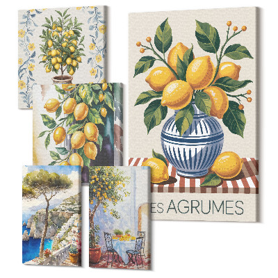 Zestaw obrazów 5 części pentaptyk Cytrusowe inspiracje w stylu śródziemnomorskim