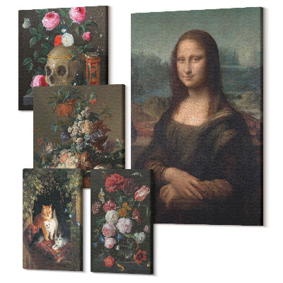 Zestaw obrazów na płótnie pentaptyk Kwiatowe kompozycje i klasyczne portrety w stylu vintage