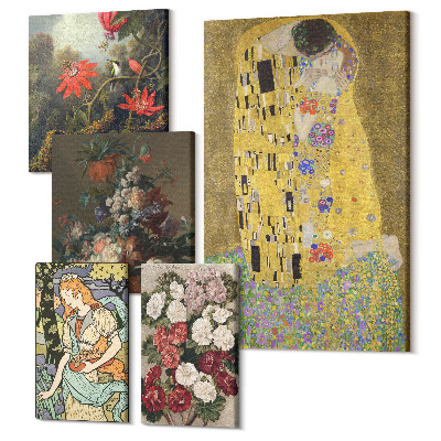 Zestaw obrazów na płótnie pentaptyk Kwiatowe kompozycje i romantyczne sceny w sztuce