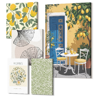 Zestaw obrazów pentaptyk na ścianę Stylowe akcenty w motywach roślinnych i owocowych