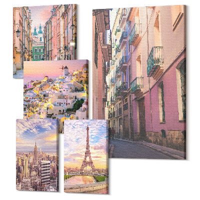 Zestaw obrazów pentaptyk na ścianę Urokliwe miasta i malownicze widoki europejskie