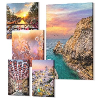 Zestaw obrazów 5 części pentaptyk Krajobrazy nadmorskie i urokliwe miasteczka Europy