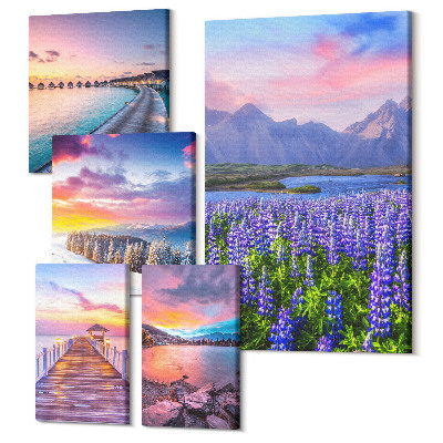 Zestaw obrazów na płótnie pentaptyk Krajobrazy natury z malowniczymi widokami górskimi