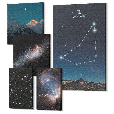 Zestaw obrazów pentaptyk na ścianę Kosmiczne pejzaże i konstelacje gwiazd w stylu nowoczesnym
