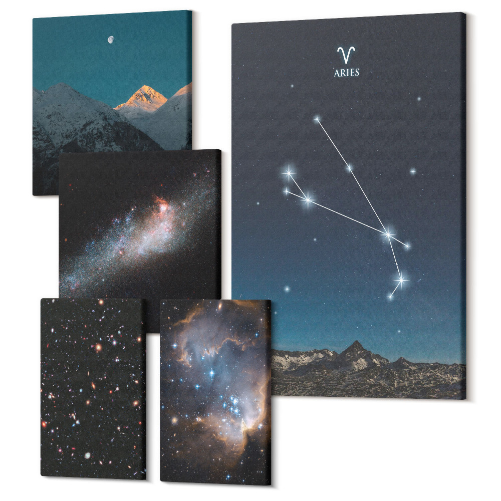 Zestaw obrazów na płótnie pentaptyk Kosmiczne widoki konstelacji i galaktyk nocnego nieba