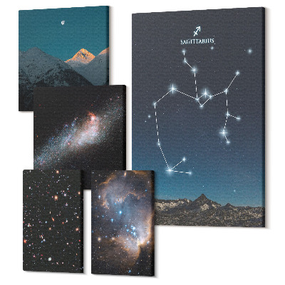 Zestaw obrazów 5 części pentaptyk Kosmiczne pejzaże z gwiazdozbiorami i galaktykami