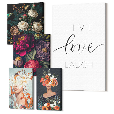 Zestaw obrazów na płótnie pentaptyk Kwiatowe inspiracje z hasłami motywacyjnymi do wnętrz
