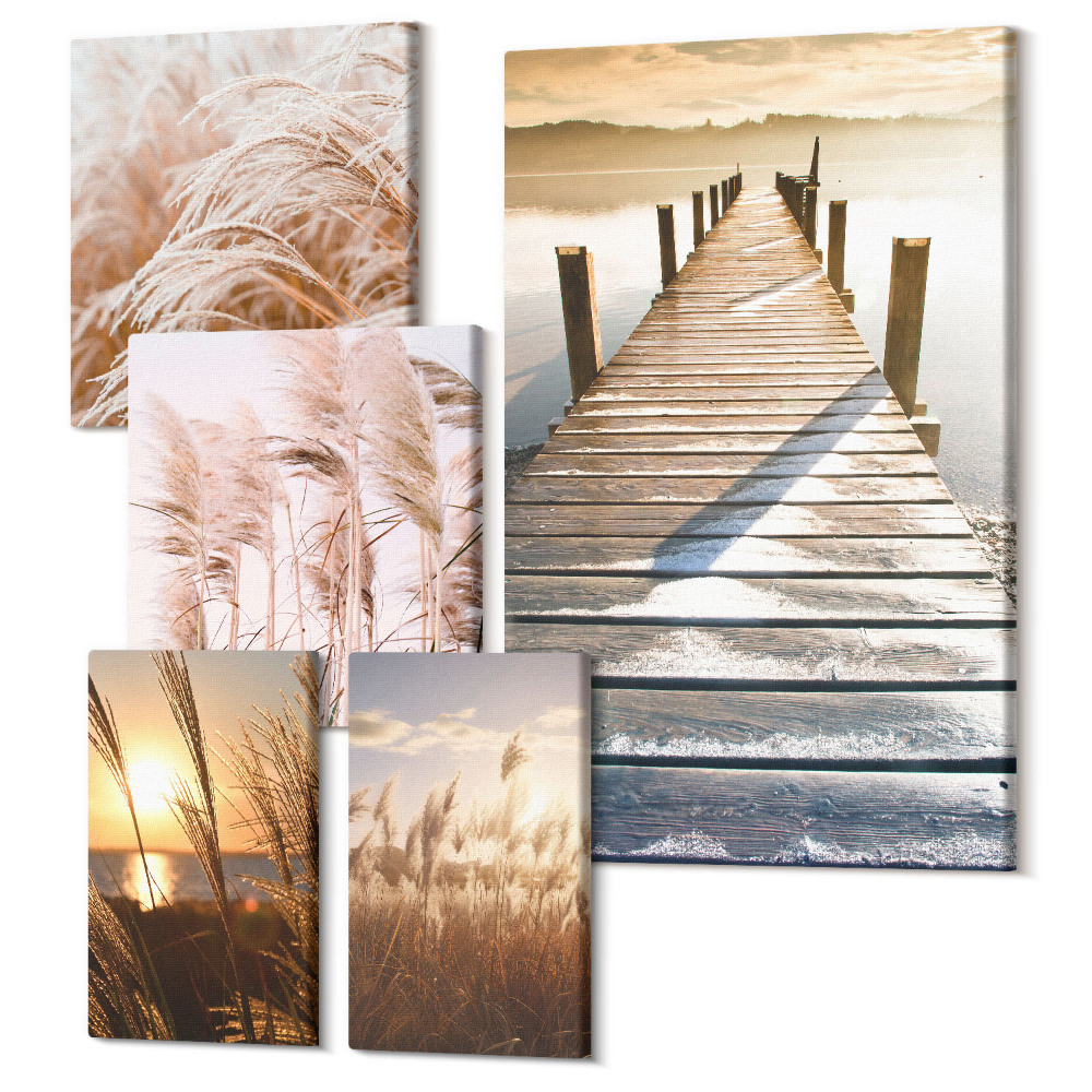 Zestaw obrazów 5 części pentaptyk Spokojne widoki na naturę i wodne pejzaże