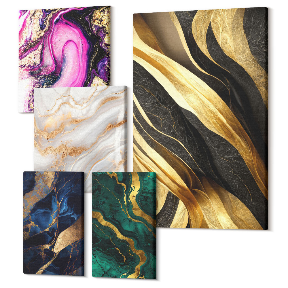 Zestaw obrazów na płótnie pentaptyk Abstrakcyjne wzory w stylu nowoczesnym z metalicznymi akcentami