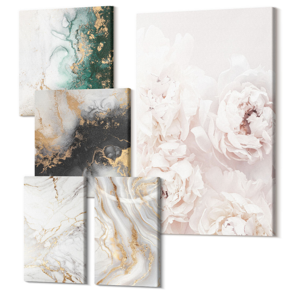 Zestaw obrazów pentaptyk na ścianę Kwiatowe akcenty i abstrakcyjne wzory w eleganckim stylu