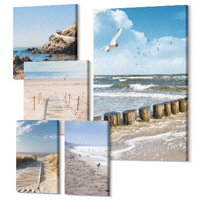 Zestaw obrazów pentaptyk na ścianę Nadmorskie krajobrazy z plażami i morskimi widokami