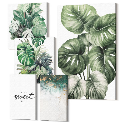 Zestaw obrazów pentaptyk na ścianę Roślinne motywy dekoracyjne w stylu nowoczesnym