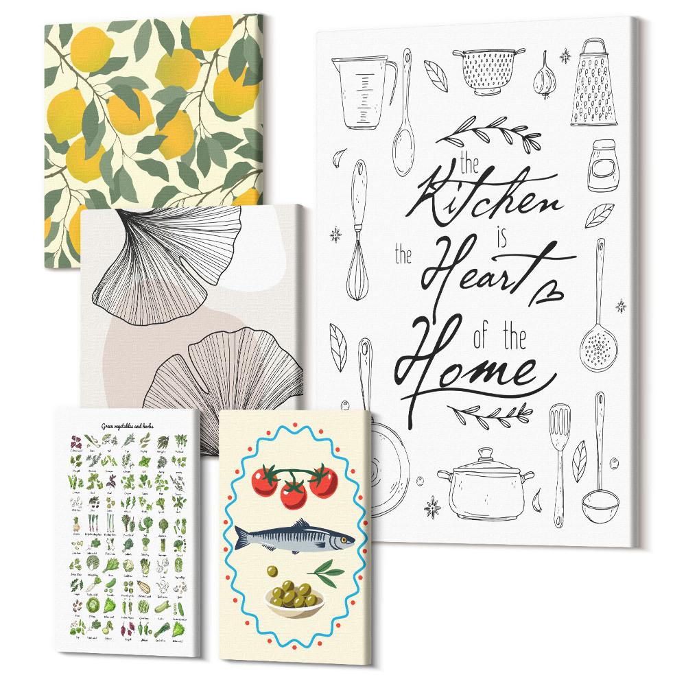 Zestaw obrazów pentaptyk na ścianę Kuchenne inspiracje stylowe akcenty do wnętrz