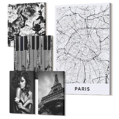 Zestaw obrazów 5 części pentaptyk Styl paryski eleganckie motywy i architektura miasta