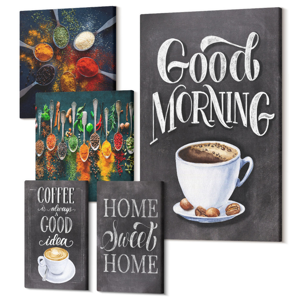 Zestaw obrazów 5 części pentaptyk Kawowe inspiracje dla miłośników aromatycznych napojów