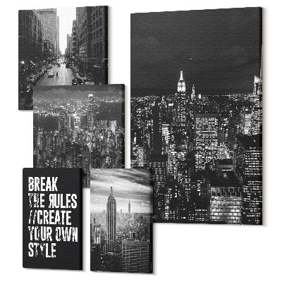 Zestaw obrazów na płótnie pentaptyk Nowojorskie widoki w czerni i bieli z inspirującymi hasłami