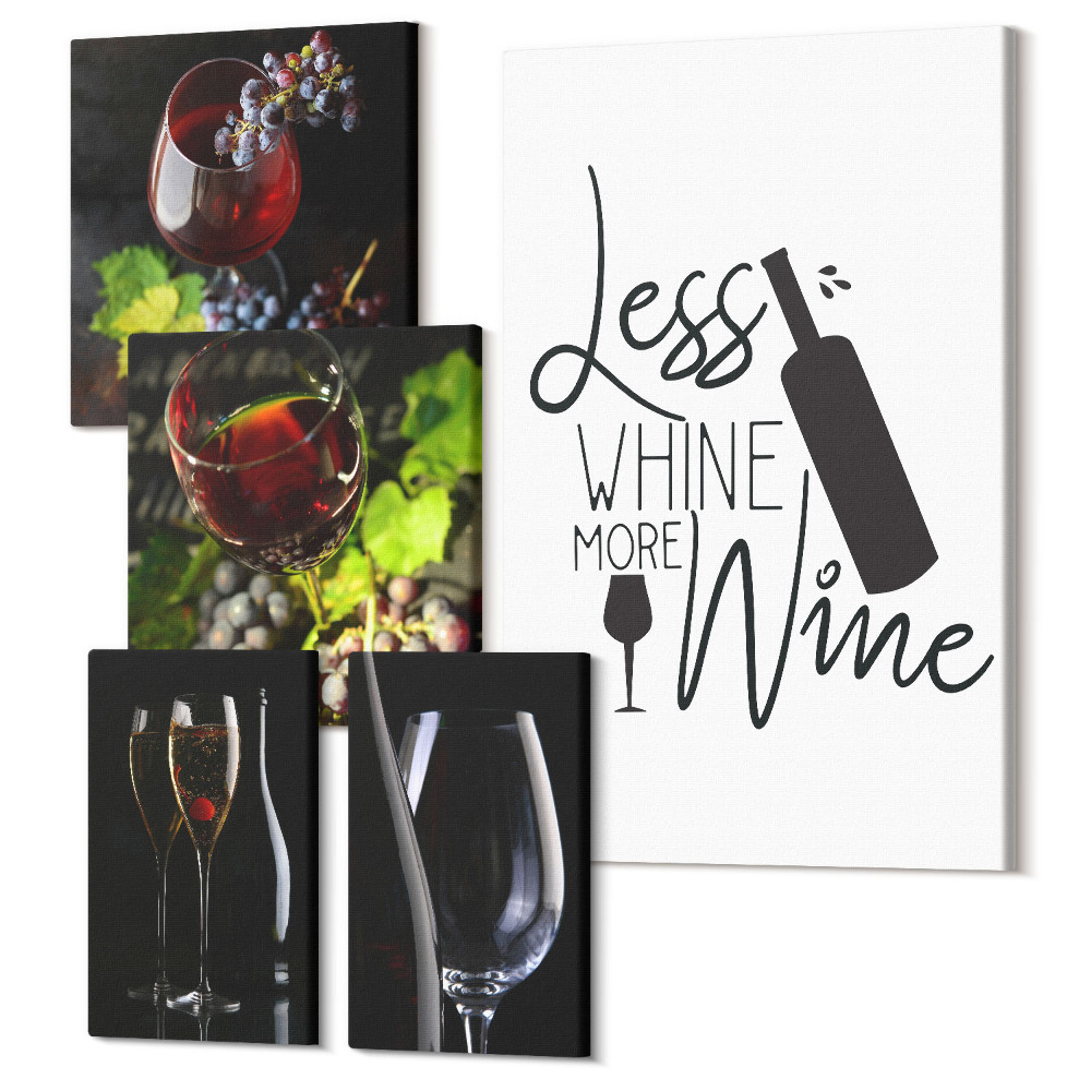 Zestaw obrazów na płótnie pentaptyk Stylowe wino i akcesoria do degustacji win